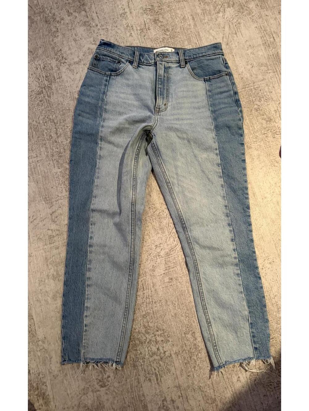 NWOT Abercrombie High Rise Ankle Mom Jeans colorblock denim paneling sz 29 8
